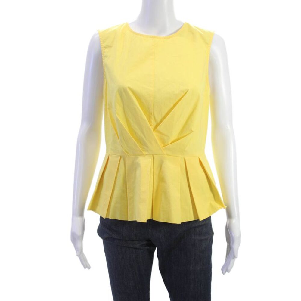 Derek Lam Womens Yellow Sleeveless Round Neck Blouse Zip Cotton Size 40